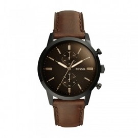 Montre homme Fossil Townsman chrono cadran noir/bracelet cuir marron - FS5437