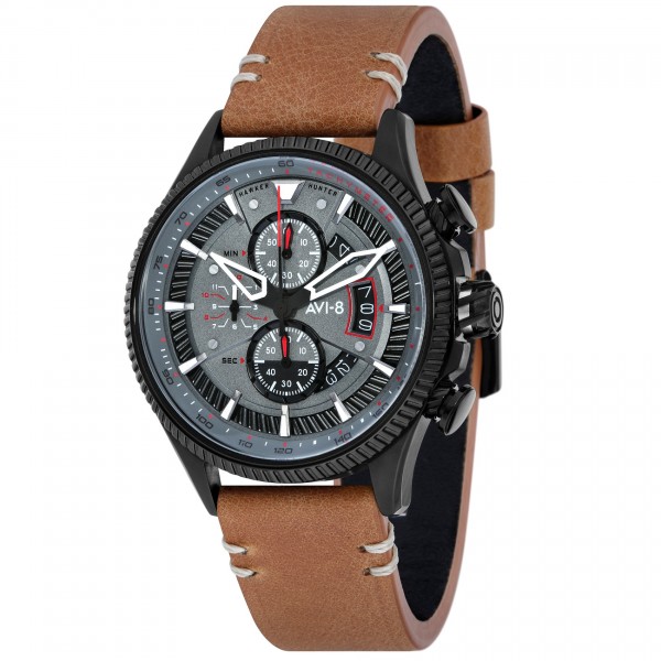 Montre Homme AVI-8 Hawker Hunter cadran gris/bracelet cuir marron - AV-4064-03