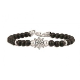 Bracelet OFFICINA Perle Noir Ancre Acier Gris - OI004