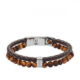 Bracelet Homme Fossil JF03118040 - Collection BEADED BRACELETS VINTAGE Montre style Tendance avec cuir et semi pré cieux