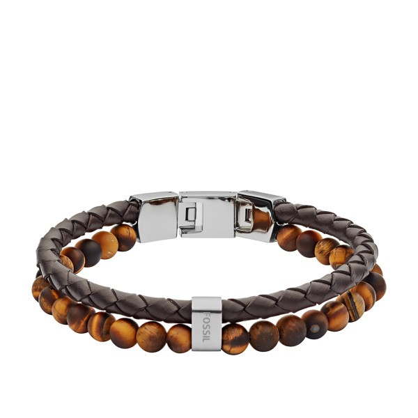 Bracelet Homme Fossil JF03118040 - Collection BEADED BRACELETS VINTAGE Montre style Tendance avec cuir et semi pré cieux