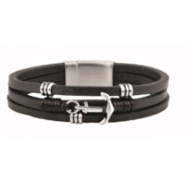 Bracelet OFFICINA 1986 Multi-rangs Cuir Noir Ancre - OI076