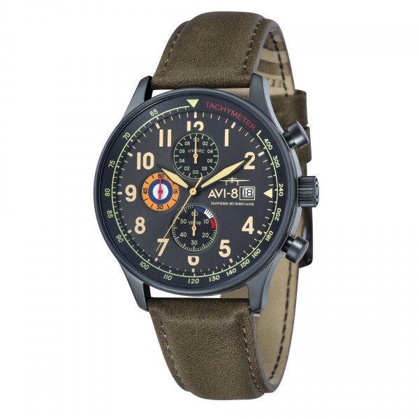 Montre Homme AVI-8 Hawker Hurricane Cuir Vert Acier Noir - AV-4011-0E