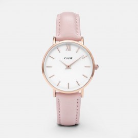 Montre femme CLUSE Minuit cadran blanc/bracelet cuir rose - CW0101203006