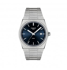 montre TISSOT cadran bleu et bracelet acier, mouvement quartz