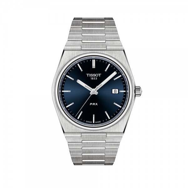 montre TISSOT cadran bleu et bracelet acier, mouvement quartz