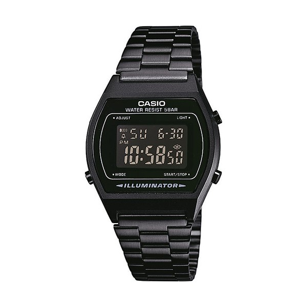 Montre unisexe CASIO vintage affichage 24h en acier noir - B640WB-1BEF