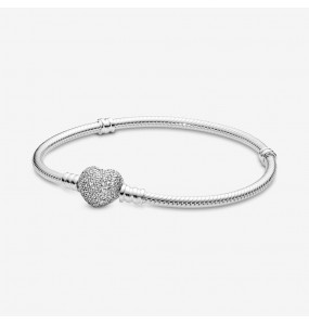 Pandora - Bracelet Moments en Argent, Coeur Pavé - Argent 925°° -  Collection Pandora Moments