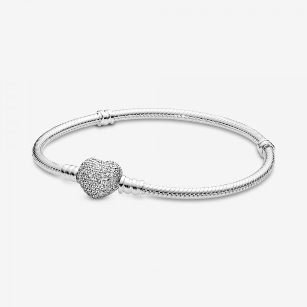 Pandora - Bracelet Moments en Argent, Coeur Pavé - Argent 925°° -  Collection Pandora Moments