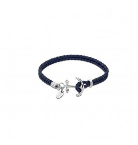 Bracelet LOTUS Ancre Acier Tresse Cuir Bleu Foncé - LS2076-2/2