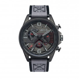 AVI8 "HAWKER HARRIER II"qtz chrono J/D-rd ac inoxy N-cad gris-cuir gris+tissu