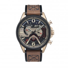 AVI8 "HAWKER HARRIER II"qtz chrono J/D-rd ac inoxy kaki-cad N-cuir marron+tissu