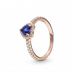 Heart Pandora Rose ring with clear cubic zirconia and twilight blue crystal