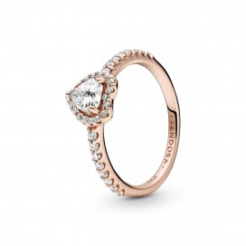 Heart Pandora Rose ring with clear cubic zirconia