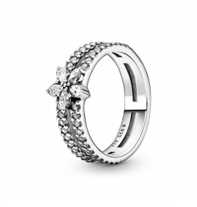 Snowflake sterling silver double ring with clear cubic zirconia