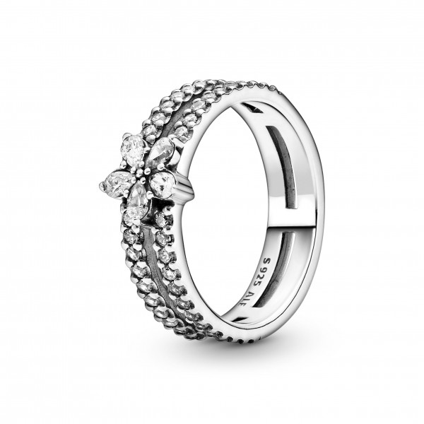 Snowflake sterling silver double ring with clear cubic zirconia