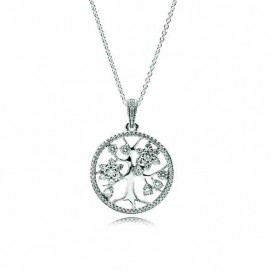 Tree of life silver pendant with clear cubic zirconia and necklace