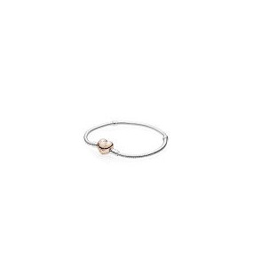 Silver bracelet with heart-shaped PANDORA Rose clasp