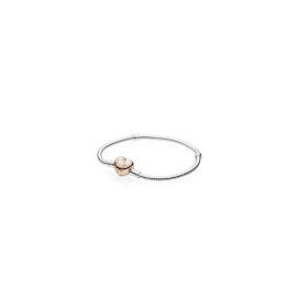 Silver bracelet with heart-shaped PANDORA Rose clasp