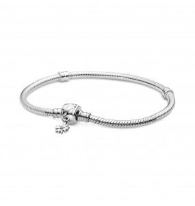 Snake chain sterling silver bracelet and daisy clasp with yellow crystal, clear cubic zirconia and white enamel