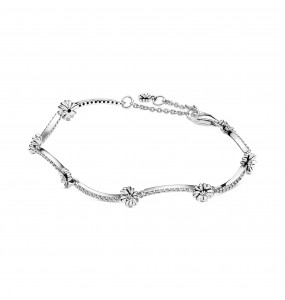 Daisy sterling silver bracelet with clear cubic zirconia