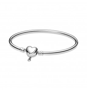 Sterling silver bangle with heart clasp