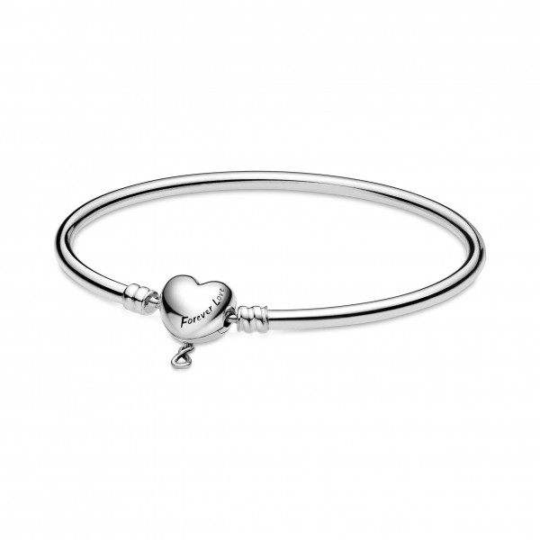 Sterling silver bangle with heart clasp