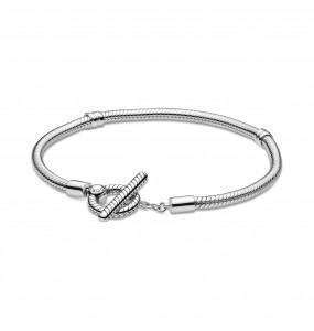 Snake chain sterling silver T-bar bracelet