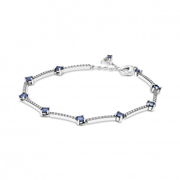 Sterling silver bracelet with clear cubic zirconia and skylight blue crystal
