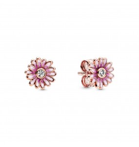Daisy Pandora Rose stud earrings with clear cubic zirconia and shaded pink enamel