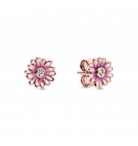 Daisy Pandora Rose stud earrings with clear cubic zirconia and shaded pink enamel