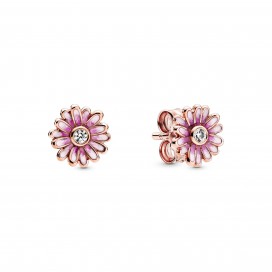 Daisy Pandora Rose stud earrings with clear cubic zirconia and shaded pink enamel