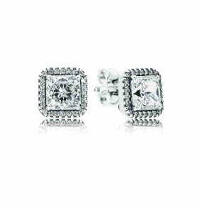Square silver stud earrings with clear cubic zirconia