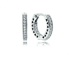 Hoop silver earrings with clear cubic zirconia, 15 mm