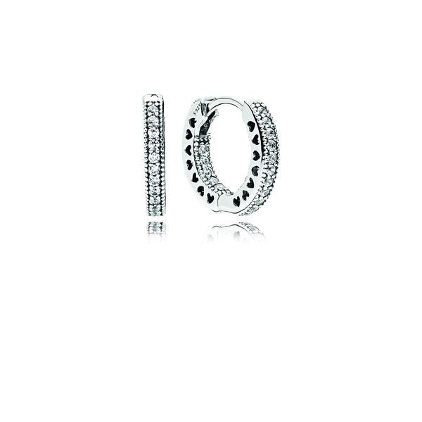 Hoop silver earrings with clear cubic zirconia, 15 mm
