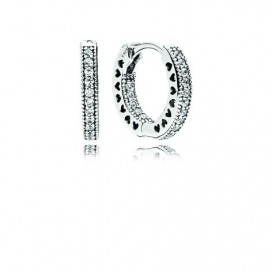 Hoop silver earrings with clear cubic zirconia, 15 mm