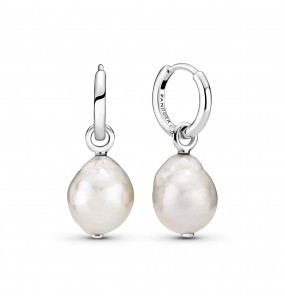 Sterling silver hoop earrings with baroque white freshwater cultured pearl