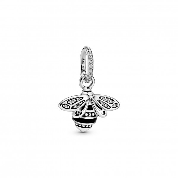 Bee sterling silver pendant with clear cubic zirconia and black enamel