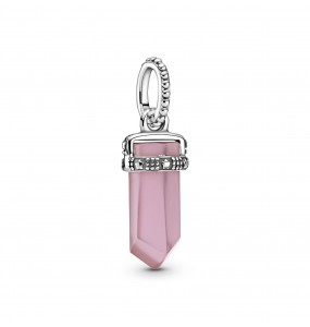 Stone amulet sterling silver pendant with pink mist crystal