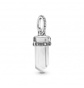Stone amulet sterling silver pendant with milky white crystal