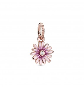 Daisy Pandora Rose dangle with clear cubic zirconia and shaded pink enamel