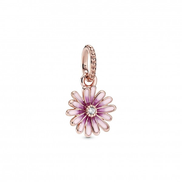 Daisy Pandora Rose dangle with clear cubic zirconia and shaded pink enamel