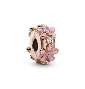 Daisy Pandora Rose clip with clear cubic zirconia and shaded pink enamel and silicone grip