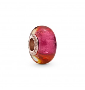 Pandora Rose charm with iridescent, pink, yellow and orange Murano glass