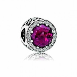 Abstract silver charm with cerise crystal and clear cubic zirconia