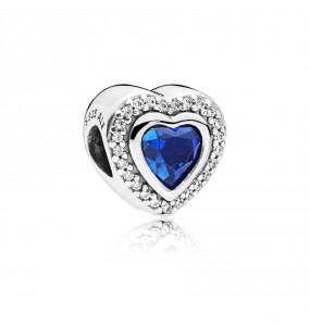 Heart silver charm with night blue crystal and clear cubic zirconia