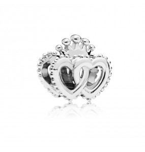 Interlocked crowned hearts silver charm