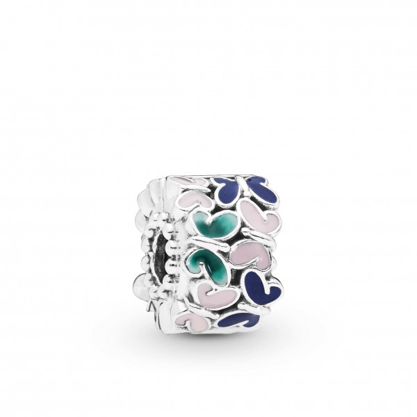 Butterfly silver clip with green, blue and pink enamel