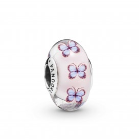 Butterfly silver charm with pink, purple and transparent Murano glass