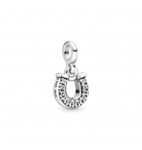 ME/Horseshoe sterling silver dangle charm with clear cubic zirconia